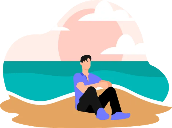 Homme relaxant à la plage  Illustration