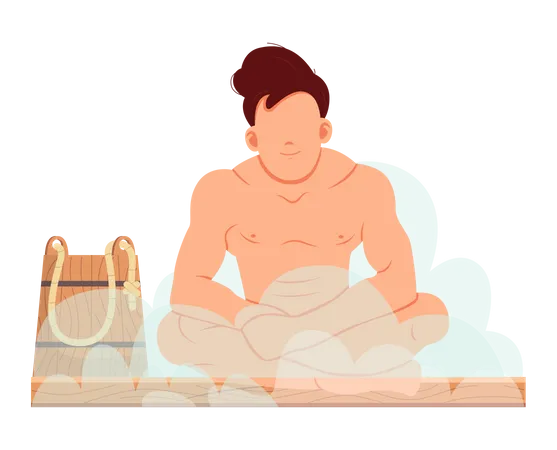 Homme relaxant dans un hammam  Illustration