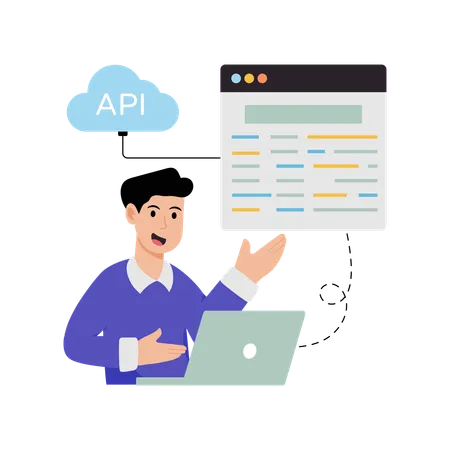 Homme développant une API cloud  Illustration