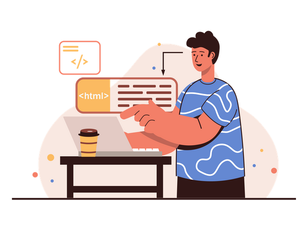 Homme développant un site Web HTML  Illustration