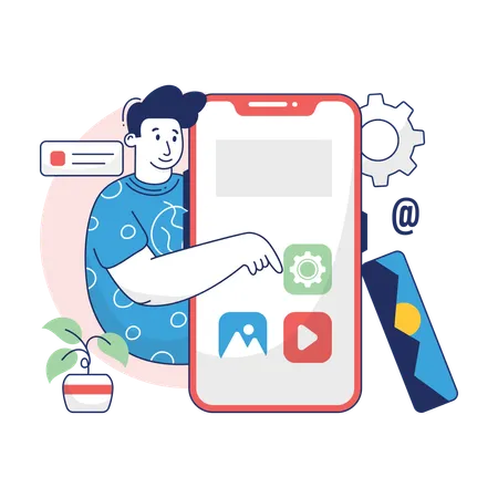 Développeur masculin concevant une application Web mobile  Illustration