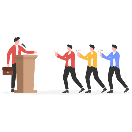 Le brillant discours de l'homme a reçu une salve d'applaudissements  Illustration