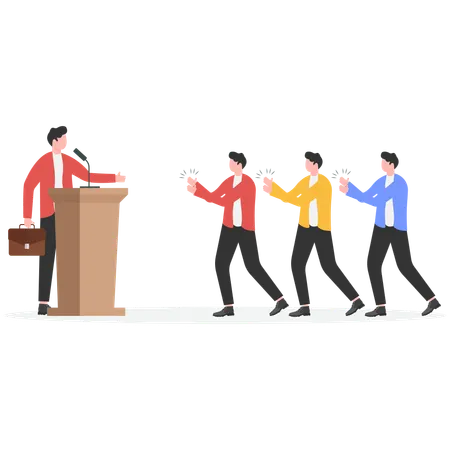 Le brillant discours de l'homme a reçu une salve d'applaudissements  Illustration