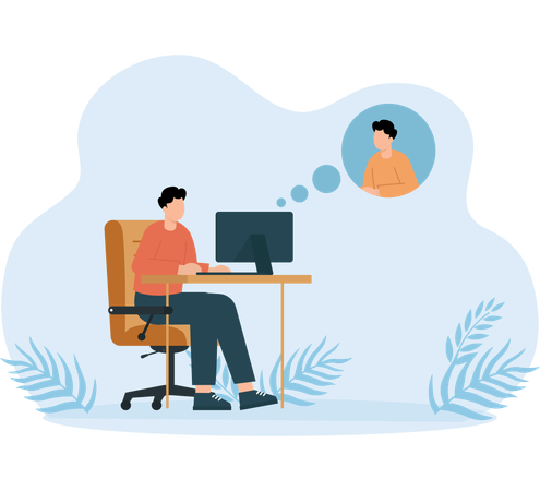 Un homme discute avec le service client en ligne  Illustration