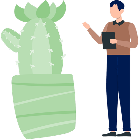 Homme discutant du cactus Mammillaria  Illustration