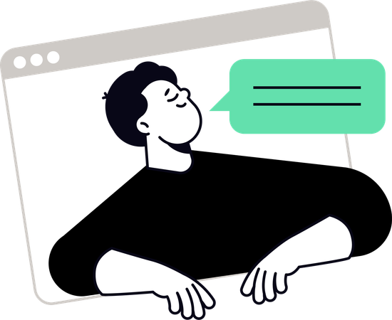 Un homme discute en ligne  Illustration