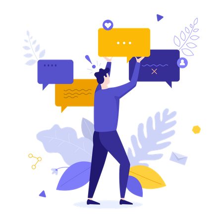 Homme discutant sur les réseaux sociaux  Illustration