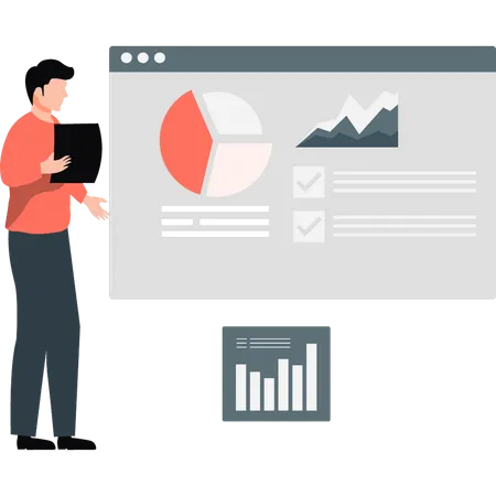 Homme distribuant des statistiques financières  Illustration