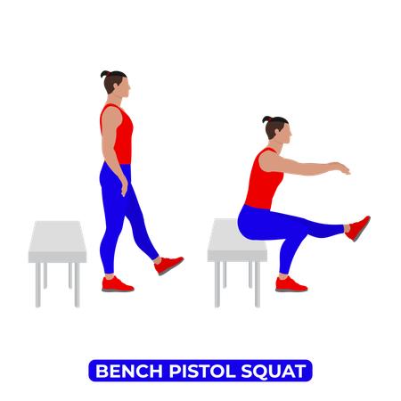 Homme faisant un exercice de squat au pistolet sur banc  Illustration
