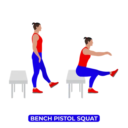 Homme faisant un exercice de squat au pistolet sur banc  Illustration