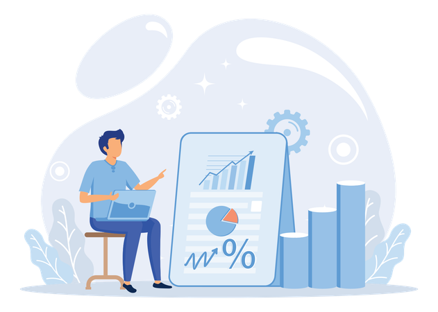 Homme effectuant une analyse commerciale  Illustration