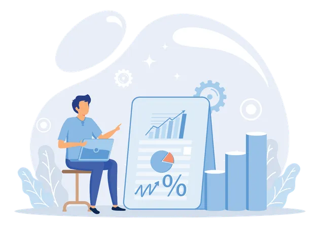 Homme effectuant une analyse commerciale  Illustration