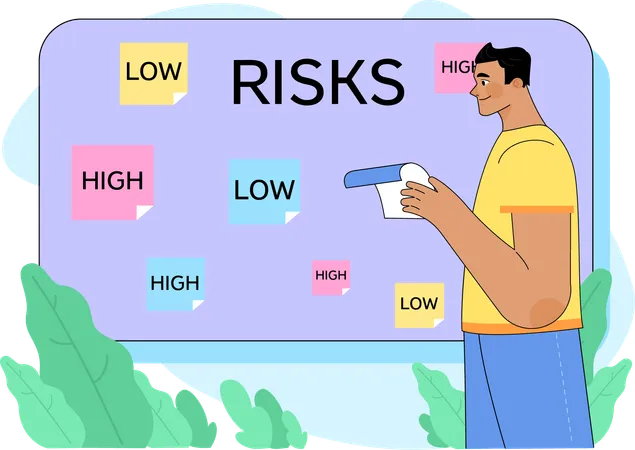 Homme effectuant une analyse des risques commerciaux  Illustration