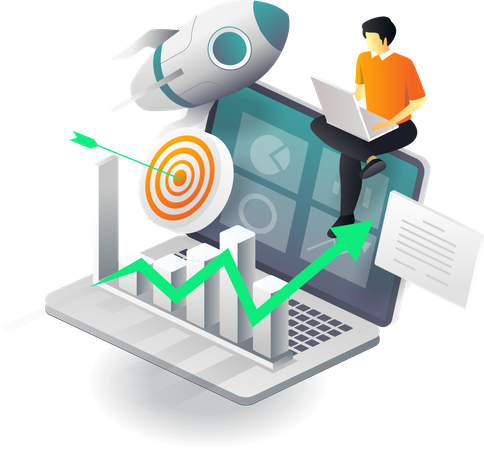 Homme effectuant une analyse de démarrage d'entreprise  Illustration