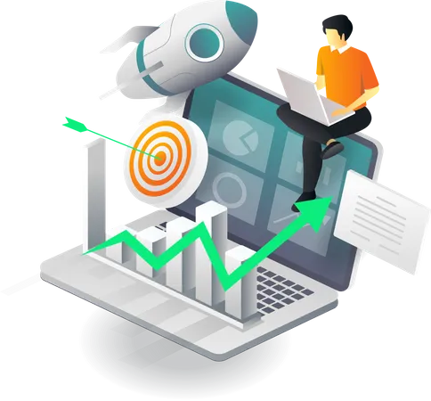 Homme effectuant une analyse de démarrage d'entreprise  Illustration