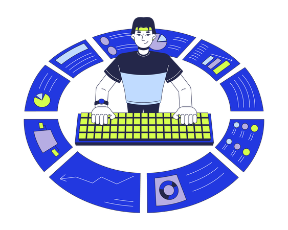 Homme effectuant des analyses de données sur des rapports commerciaux  Illustration