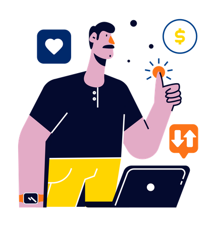 Homme donnant son avis sur une transaction en ligne  Illustration