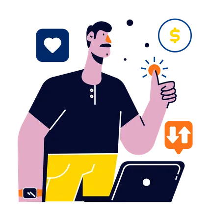 Homme donnant son avis sur une transaction en ligne  Illustration