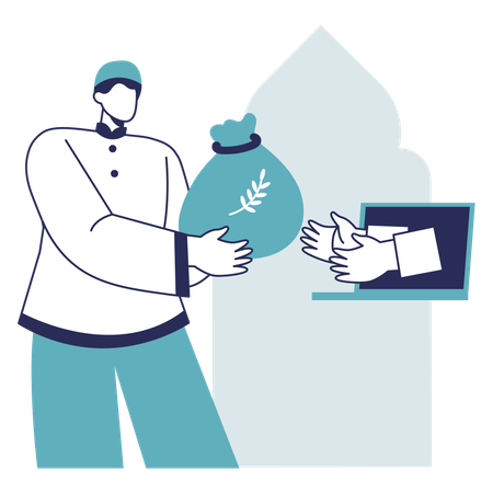 Homme donnant la Zakat en ligne  Illustration