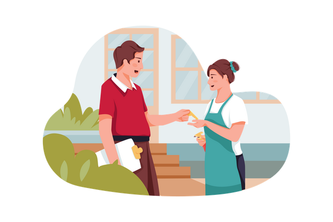 Homme donnant la clé à une servante  Illustration
