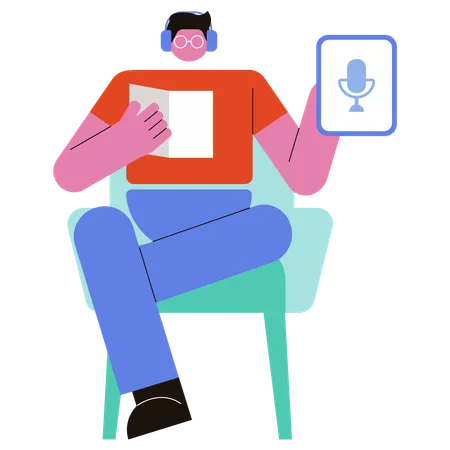 Homme donnant un podcast de livre audio  Illustration