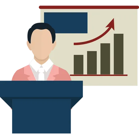 Homme faisant une présentation sur le podium  Illustration