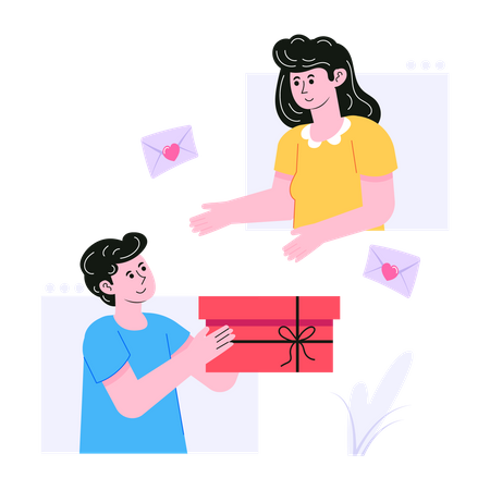 Homme donnant un cadeau à sa petite amie  Illustration