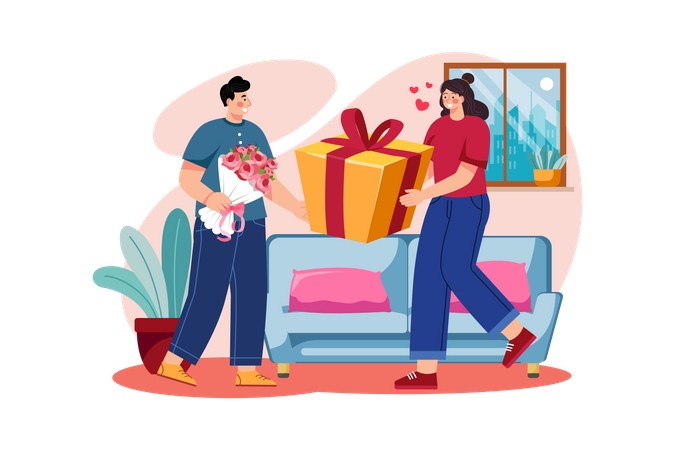 Homme offrant un cadeau à une femme le jour de la femme  Illustration