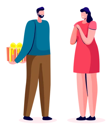 Homme donnant un cadeau surprise à une femme  Illustration