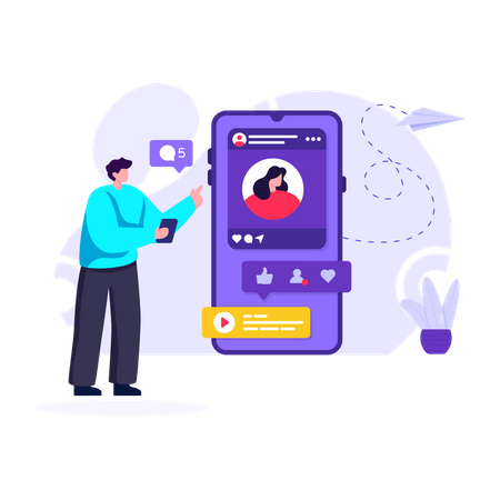 Homme donnant un like à une publication sur les réseaux sociaux  Illustration