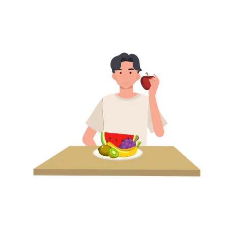 L'homme suggère de manger des aliments sains  Illustration