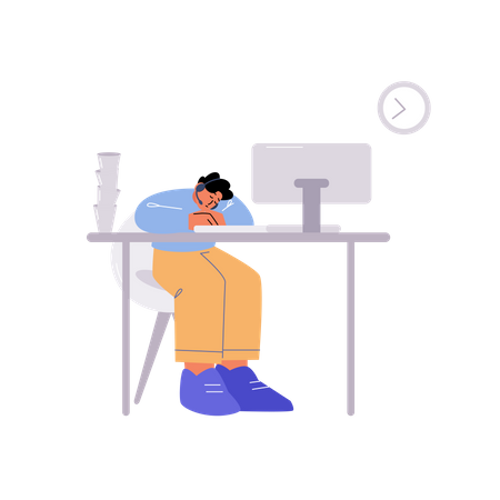 Homme dormant au bureau  Illustration