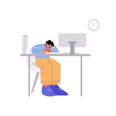 Homme dormant au bureau  Illustration