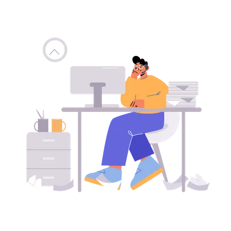 Homme qui dort au travail  Illustration