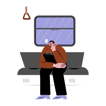 Homme qui dort dans le métro  Illustration