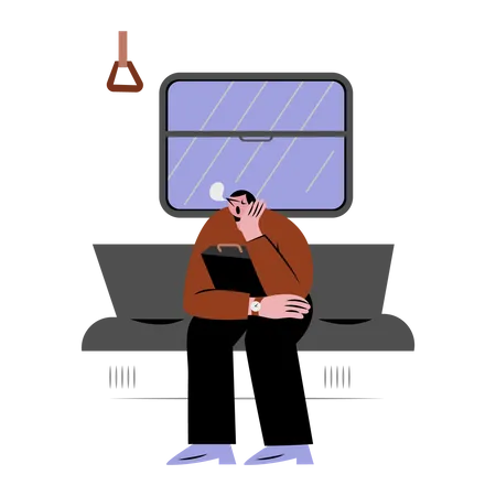 Homme qui dort dans le métro  Illustration