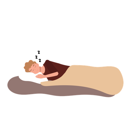 Homme dormant en pyjama sur le lit  Illustration