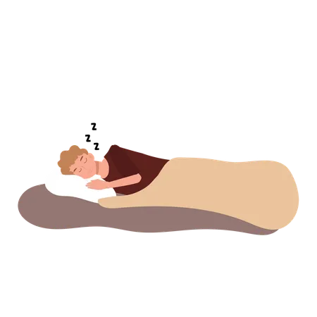 Homme dormant en pyjama sur le lit  Illustration