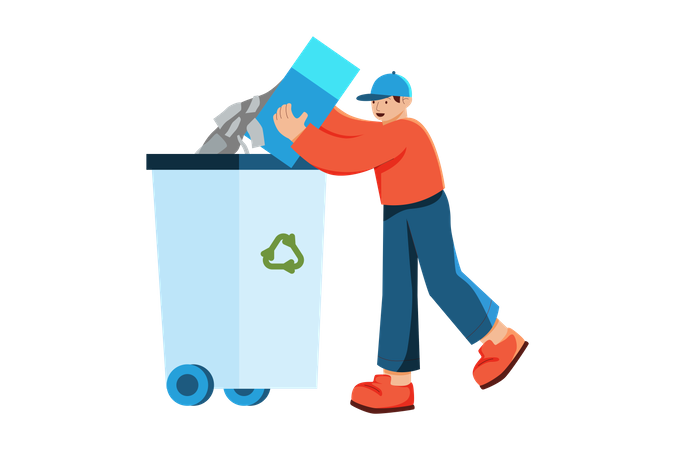 Homme jetant des déchets pour les recycler  Illustration