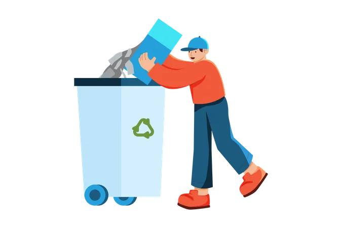 Homme jetant des déchets pour les recycler  Illustration