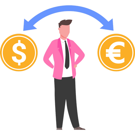 L'homme échange des euros et des dollars  Illustration