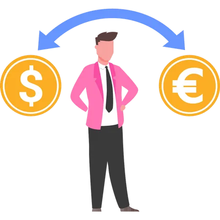 L'homme échange des euros et des dollars  Illustration