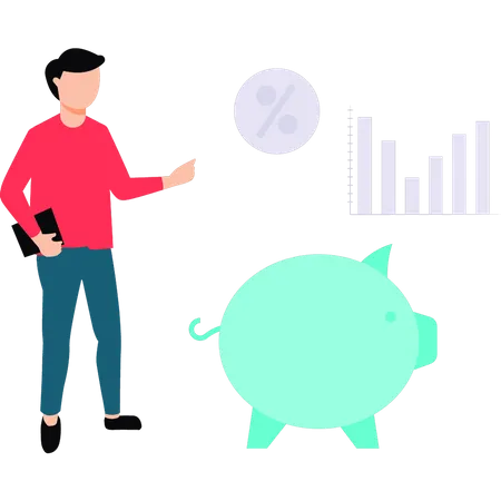 Homme économisant de l'argent dans une tirelire  Illustration