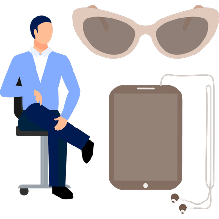 Un homme écoute de la musique sur son téléphone portable à l'aide d'écouteurs  Illustration