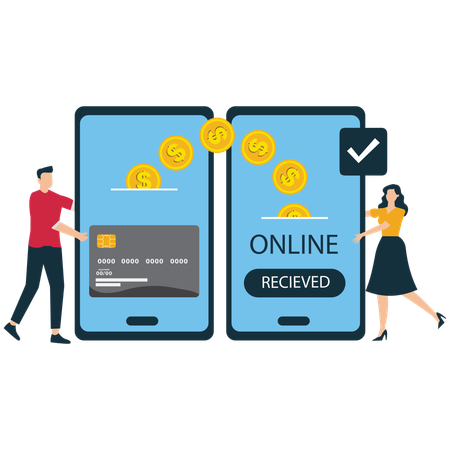 Un homme effectue des paiements numériques via une application mobile  Illustration