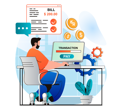 Homme effectuant le paiement de factures en ligne  Illustration