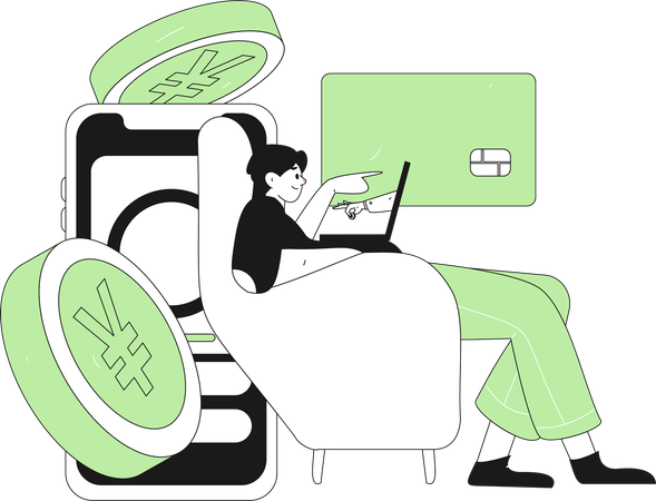 Homme effectuant un paiement en ligne  Illustration