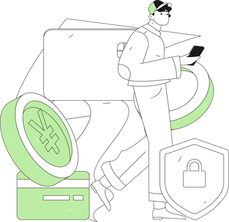 Homme faisant le paiement mobile  Illustration