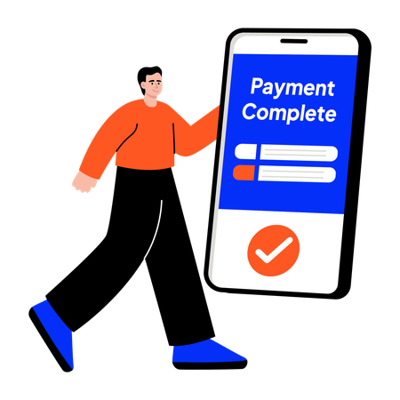 Un homme d'affaires termine sa transaction en ligne  Illustration
