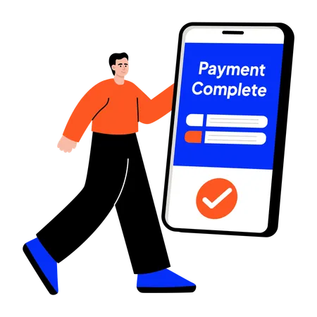 Un homme d'affaires termine sa transaction en ligne  Illustration